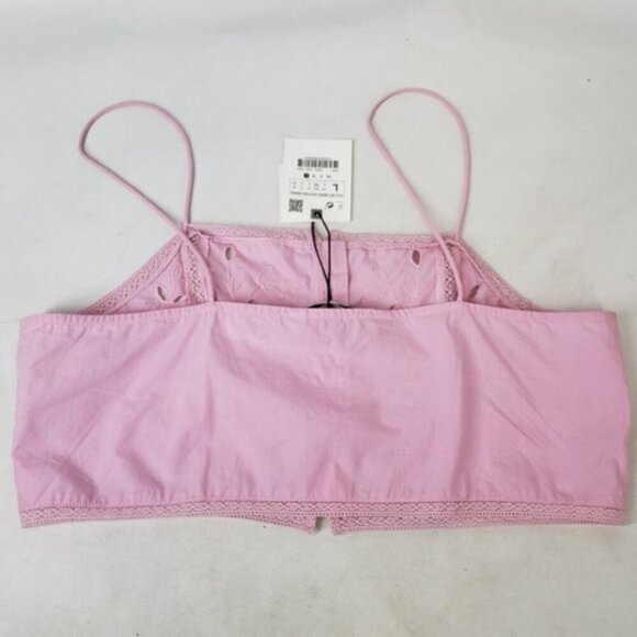 New Zara Pink Eyelet Cropped Tank Top Size Large Barbie Romantic Summer - Picture 8 of 12